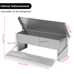 SWANEW Futterautomat für hühner Geflügel mit Deckel Futterspender, 5kg Fußpedal selbstöffnender Futtertrog automat hühnerfutter