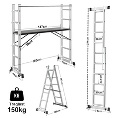 Mehrzweckleiter 4-in-1 Aluminium Leiter 6+6 Stufen