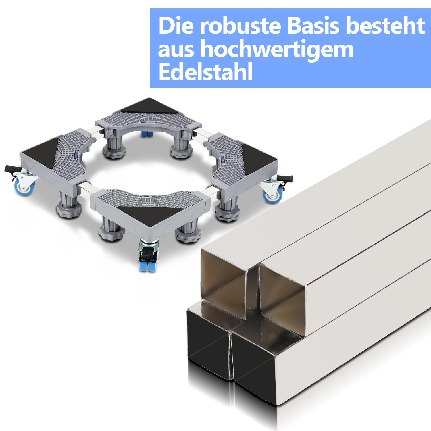 SWANEW Waschmaschinen Untergestell, 41-65cm 8 Füße und 4 Räder,  Verstellbare Waschmaschine Sockel, Podeste & Rahmen für Gefrierschrank