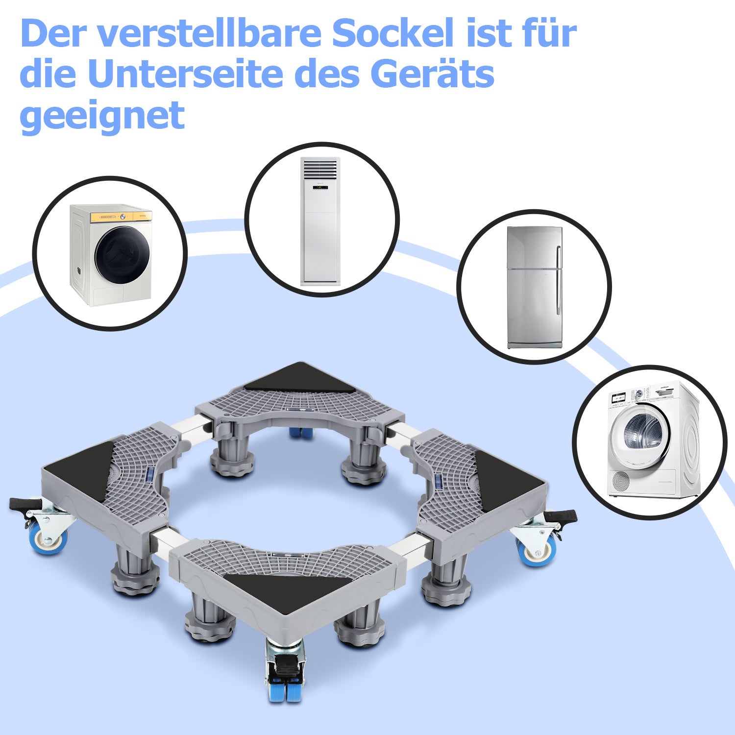 SWANEW Waschmaschinen Untergestell, 41-65cm 8 Füße und 4 Räder,  Verstellbare Waschmaschine Sockel, Podeste & Rahmen für Gefrierschrank