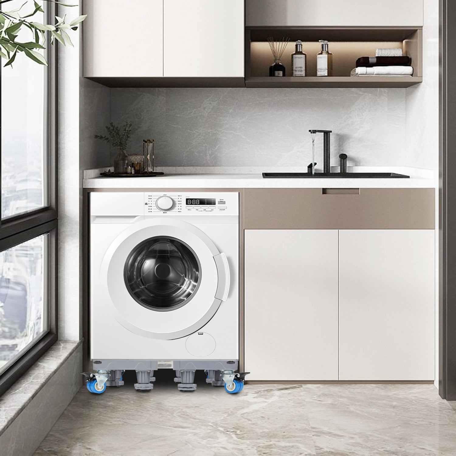 SWANEW Waschmaschinen Untergestell, 41-65cm 8 Füße und 4 Räder,  Verstellbare Waschmaschine Sockel, Podeste & Rahmen für Gefrierschrank