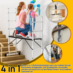 SWANEW Gerüst, Gerüstleiter, Arbeitsgerüst,  4 in 1Alu Mobile Mehrzweckleiter 2x6 Stufen