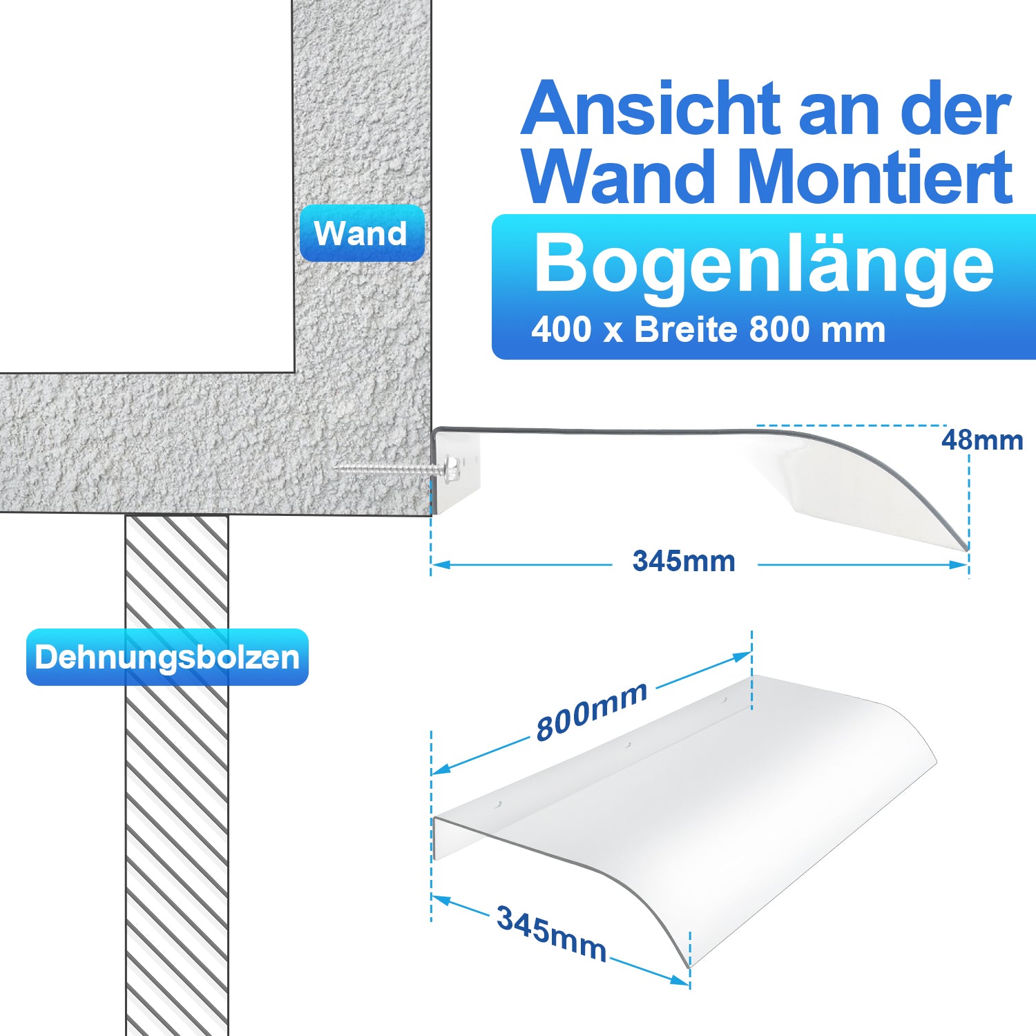 Vordach für Haustür 40x80cm