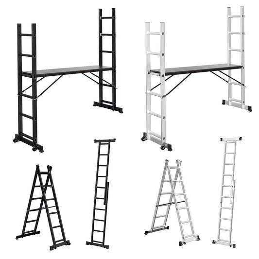 SWANEW Gerüst, Gerüstleiter, Arbeitsgerüst,  4 in 1Alu Mobile Mehrzweckleiter 2x6 Stufen