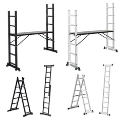 SWANEW Gerüst, Gerüstleiter, Arbeitsgerüst,  4 in 1Alu Mobile Mehrzweckleiter 2x6 Stufen