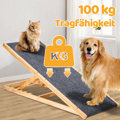 SWANEW Hunderampe 120cm lang, Hundetreppe aus Holz, Haustierrampe für kleine große Hunde und Katzen, rutschfeste klappbar, bis zu 90KG Tragkraft