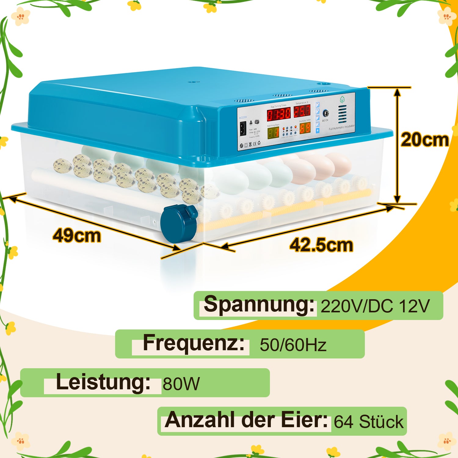 64 Eier Brutmaschine Vollautomatisch