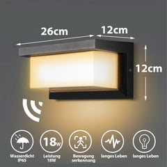 SWANEW LED Wandleuchte 18W LED Wandlampe Sensor Wandleuchte IP65 Außenleuchte mit Bewegungsmelder