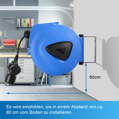 SWANEW Automatik Kabelaufroller 20M+1.5M Kabelaufroller, mit 3-Fach Anschluss, Kabeltrommel mit Stopfunktion,Verlängerungskabe, mit 180° drehbar Wandhalterung, für Wandmontage
