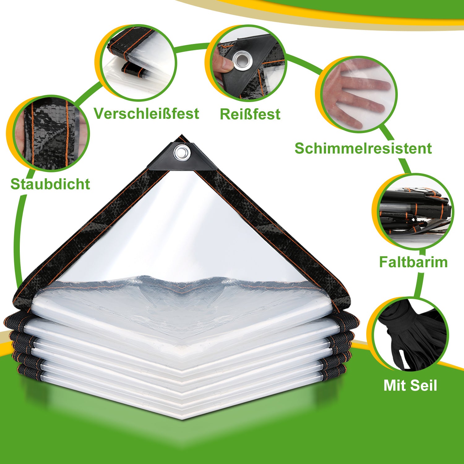 SWANEW Abdeckplane Wasserdicht, Transparente Plane mit ösen und Seil, Gartenplane,  für Terrasse Gewächshaus