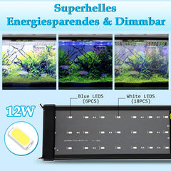 SWANEW Aquarium LED Beleuchtung, 10W Aquarium Lampe,  einstellbare Helligkeit Aquariumbeleuchtung Weiß Blau Licht, für Süßwasser-Aquarien