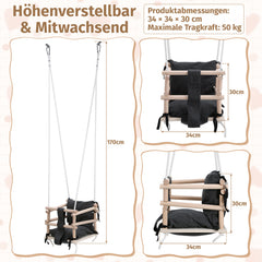 SWANEW Babyschaukel aus Holz – Kinderschaukel Indoor & Outdoor, höhenverstellbarer Schaukelsitz mit Polsterung, stabile Seile, Tragkraft bis 50 kg