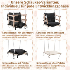 SWANEW Babyschaukel aus Holz – Kinderschaukel Indoor & Outdoor, höhenverstellbarer Schaukelsitz mit Polsterung, stabile Seile, Tragkraft bis 50 kg