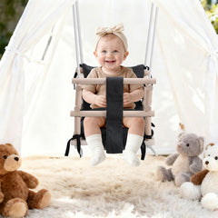 SWANEW Babyschaukel aus Holz – Kinderschaukel Indoor & Outdoor, höhenverstellbarer Schaukelsitz mit Polsterung, stabile Seile, Tragkraft bis 50 kg