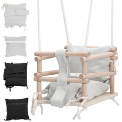 SWANEW Babyschaukel aus Holz – Kinderschaukel Indoor & Outdoor, höhenverstellbarer Schaukelsitz mit Polsterung, stabile Seile, Tragkraft bis 50 kg