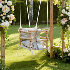 SWANEW Babyschaukel aus Holz – Kinderschaukel Indoor & Outdoor, höhenverstellbarer Schaukelsitz mit Polsterung, stabile Seile, Tragkraft bis 50 kg