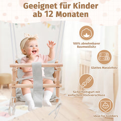 SWANEW Babyschaukel aus Holz – Kinderschaukel Indoor & Outdoor, höhenverstellbarer Schaukelsitz mit Polsterung, stabile Seile, Tragkraft bis 50 kg