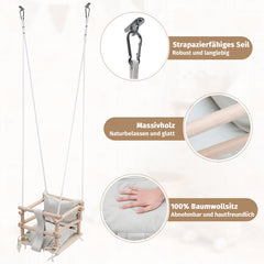 SWANEW Babyschaukel aus Holz – Kinderschaukel Indoor & Outdoor, höhenverstellbarer Schaukelsitz mit Polsterung, stabile Seile, Tragkraft bis 50 kg