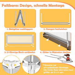 SWANEW Bettgitter Klappbar, Bettgitter Rausfallschutz höhenverstellbar (68 – 95 cm), Bettschutzgitter mit U-förmige Basis