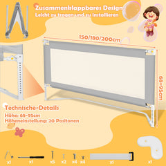 SWANEW Bettgitter Klappbar, Bettgitter Rausfallschutz höhenverstellbar (68 – 95 cm), Bettschutzgitter mit U-förmige Basis