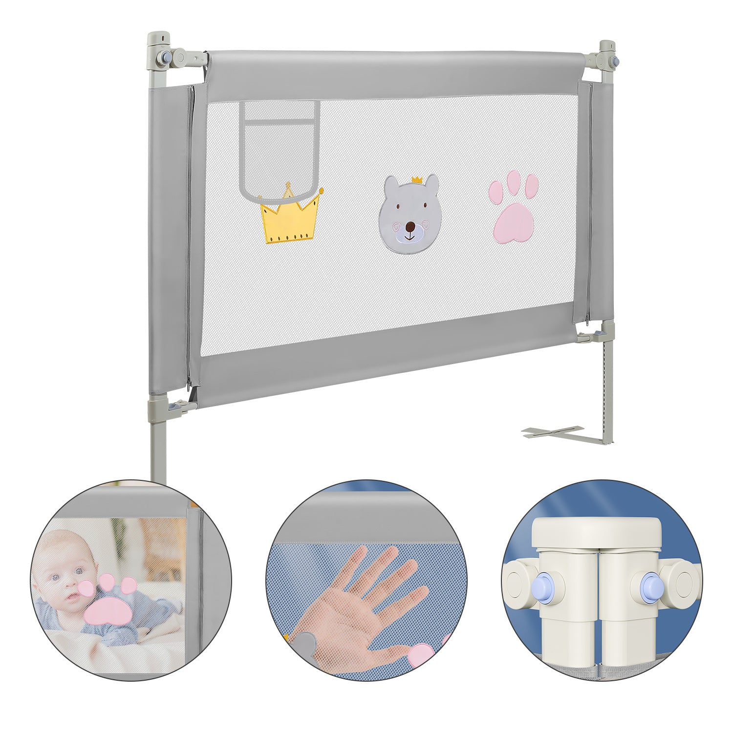 SWANEW Bettgitter Rausfallschutz Höhenverstellbar 70-98cm, Kinderbettschutzgitter Kinderbettgitter für Kinder & Elternbetten