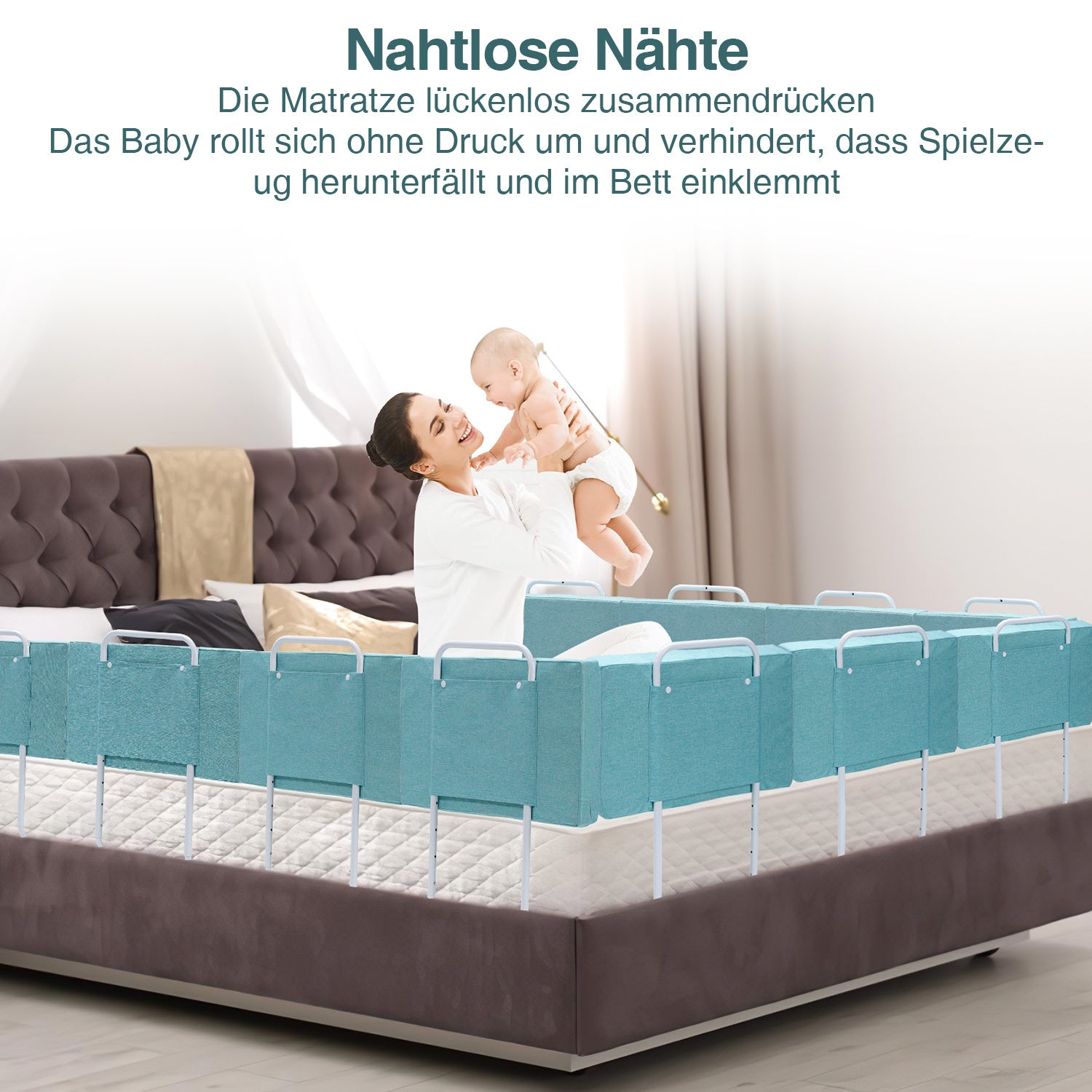SWANEW Bettgitter für Kinder 50/60cm, Baby Bettschutzgitter 5-Loch Höhenverstellbar 40-60 cm, Kinderbettgitter für Matratzen 5-30 cm