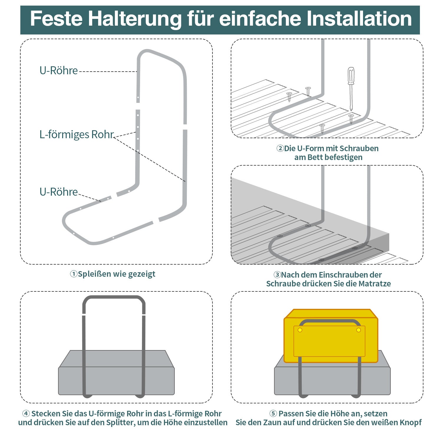 SWANEW Bettgitter für Kinder 50/60cm, Baby Bettschutzgitter 5-Loch Höhenverstellbar 40-60 cm, Kinderbettgitter für Matratzen 5-30 cm