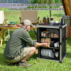 SWANEW Campingküche Campingschrank Klappbar,  Mobiler Küchenschrank, mit 3 Fächern & Tasche