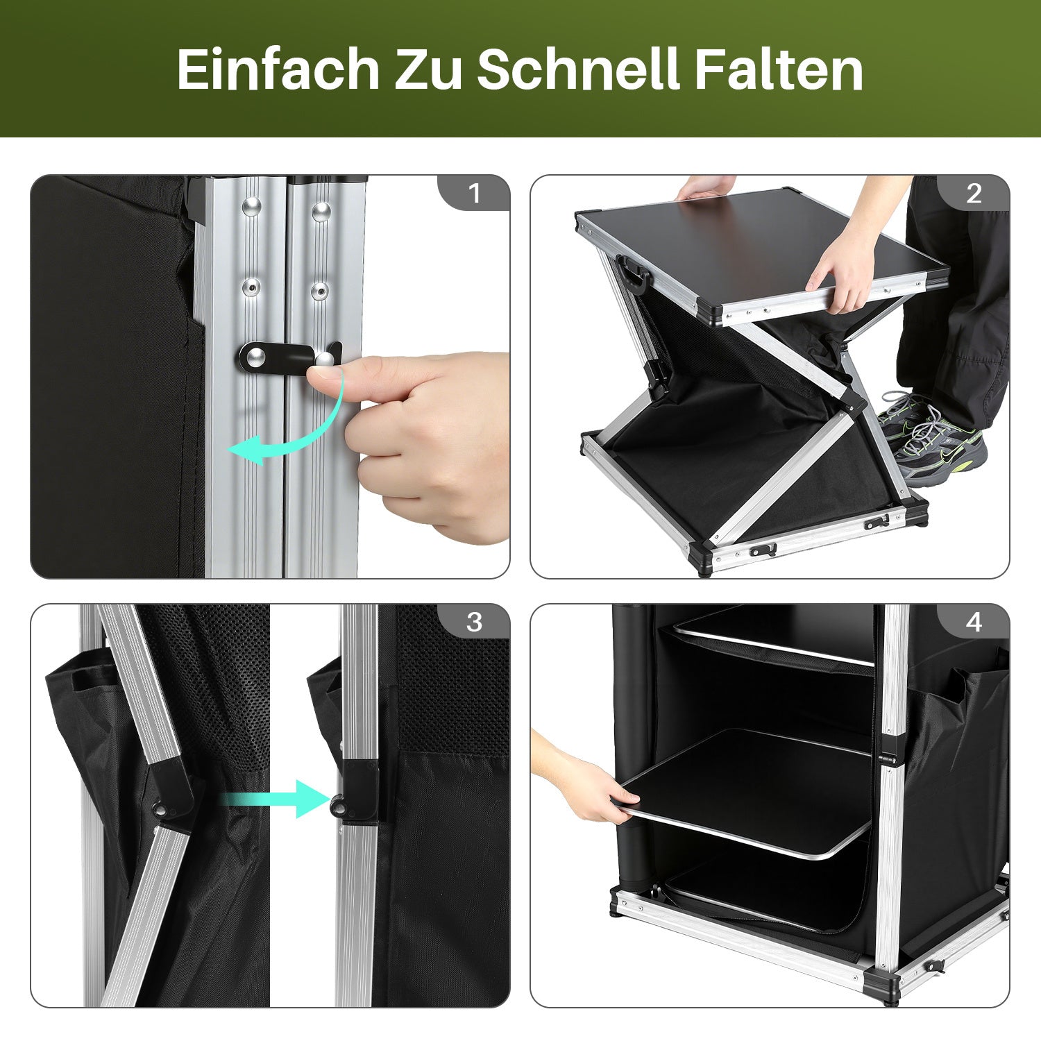 SWANEW Campingküche Campingschrank Klappbar,  Mobiler Küchenschrank, mit 3 Fächern & Tasche