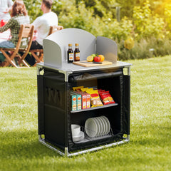SWANEW Campingküche Campingschrank Klappbar, Reiseküche für Camping, mit Doppel Schubladen und Spritzschutz