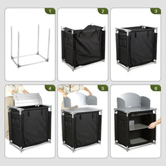 SWANEW Campingküche Campingschrank Klappbar, Reiseküche für Camping, mit Doppel Schubladen und Spritzschutz