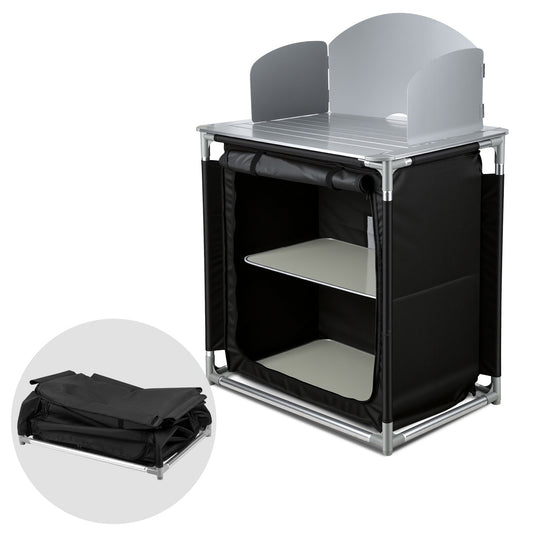 SWANEW Campingküche Campingschrank Klappbar, Reiseküche für Camping, mit Doppel Schubladen und Spritzschutz