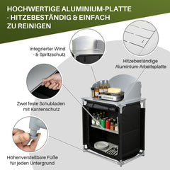 SWANEW Campingküche Campingschrank Klappbar, Reiseküche für Camping, mit Doppel Schubladen und Spritzschutz