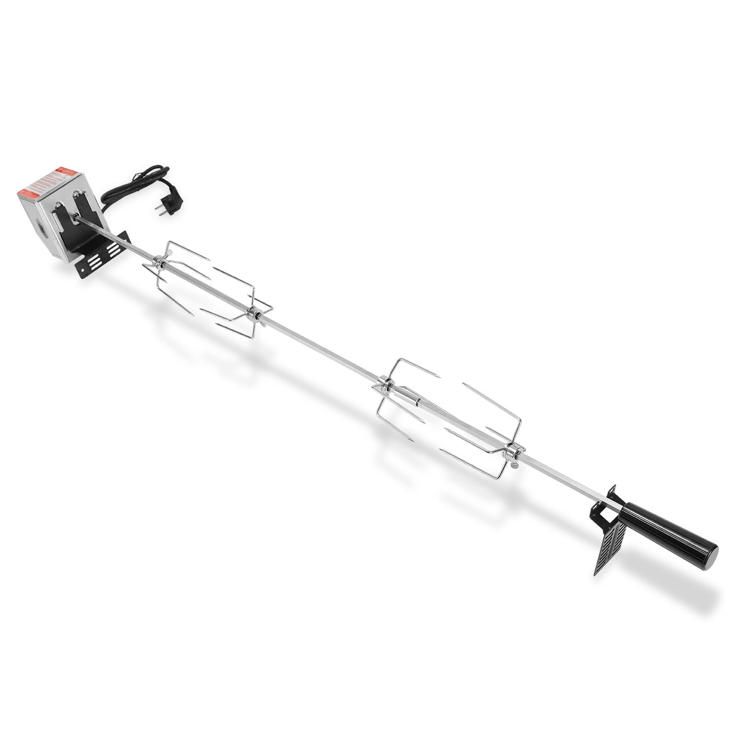 SWANEW Elektrischer Edelstahl Grillspieß 117 cm – 4x Fleischnadeln, Universal Rotisserie Set, bis 10 kg Traglast, 220–240 V für Gasgrill & BBQ