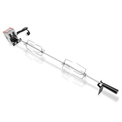 SWANEW Elektrischer Edelstahl Grillspieß 117 cm – 4x Fleischnadeln, Universal Rotisserie Set, bis 10 kg Traglast, 220–240 V für Gasgrill & BBQ