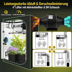 SWANEW Growzelt Komplettset, Growbox mit LED Grow Lampe, Gewächshaus, Pflanzenzelt inkl. Belüftungssystem