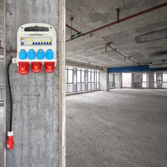 SWANEW Wandverteiler, 2 x CEE 400V/16A + 4 x 230V Schuko IP44 5 polig Stromverteiler, Baustromverteiler 32a, Verteiler Mit Sicherheitsklappdeckeln