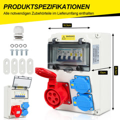 SWANEW Stromverteiler 16 A – Baustromverteiler mit LS – 2×16A 230V + 1×CEE 16A 400V – 5-polig IP44 Wandverteiler