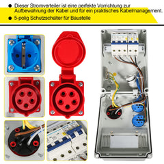 SWANEW Stromverteiler 16 A – Baustromverteiler mit LS – 2×16A 230V + 1×CEE 16A 400V – 5-polig IP44 Wandverteiler