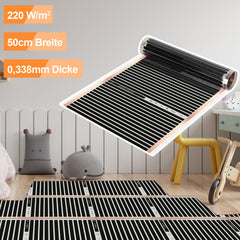 SWANEW Infrarot Heizfolie 220W/m², 1,0 m² Elektrische Fußbodenheizung, 50x200cm Heizboden