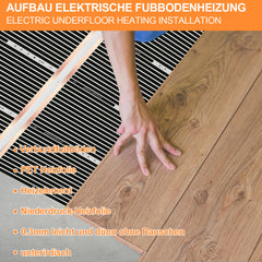 SWANEW Infrarot Heizfolie 220W/m², 1,0 m² Elektrische Fußbodenheizung, 50x200cm Heizboden