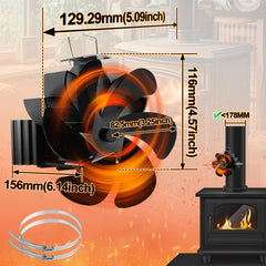 SWANEW Kaminventilator Magnetisch 6 Blätter, Wärmebetriebener Ofenventilator, Kaminlüfter