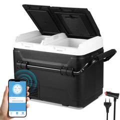 SWANEW  Kompressor Kühlbox elektrisch, Doppeltür Doppelzone Auto Kühlschrank, mit Bluetooth-Steuerung