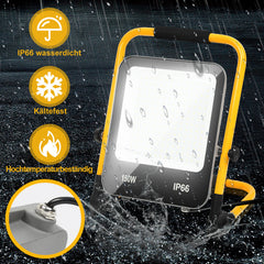 SWANEW LED Baustrahler 50W-200W, Arbeitsleuchte IP66 Wasserdicht, LED-Strahler mit 3M Kabel, und Faltbarer Ständer, 6000K Kaltweiß Fluter für Werkstatt  (mit Stecker)