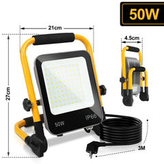 SWANEW LED Baustrahler 50W-200W, Arbeitsleuchte IP66 Wasserdicht, LED-Strahler mit 3M Kabel, und Faltbarer Ständer, 6000K Kaltweiß Fluter für Werkstatt  (mit Stecker)