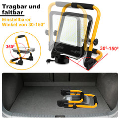 SWANEW LED Baustrahler 50W-200W, Arbeitsleuchte IP66 Wasserdicht, LED-Strahler mit 3M Kabel, und Faltbarer Ständer, 6000K Kaltweiß Fluter für Werkstatt  (mit Stecker)