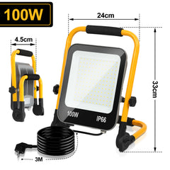 SWANEW LED Baustrahler 50W-200W, Arbeitsleuchte IP66 Wasserdicht, LED-Strahler mit 3M Kabel, und Faltbarer Ständer, 6000K Kaltweiß Fluter für Werkstatt  (mit Stecker)