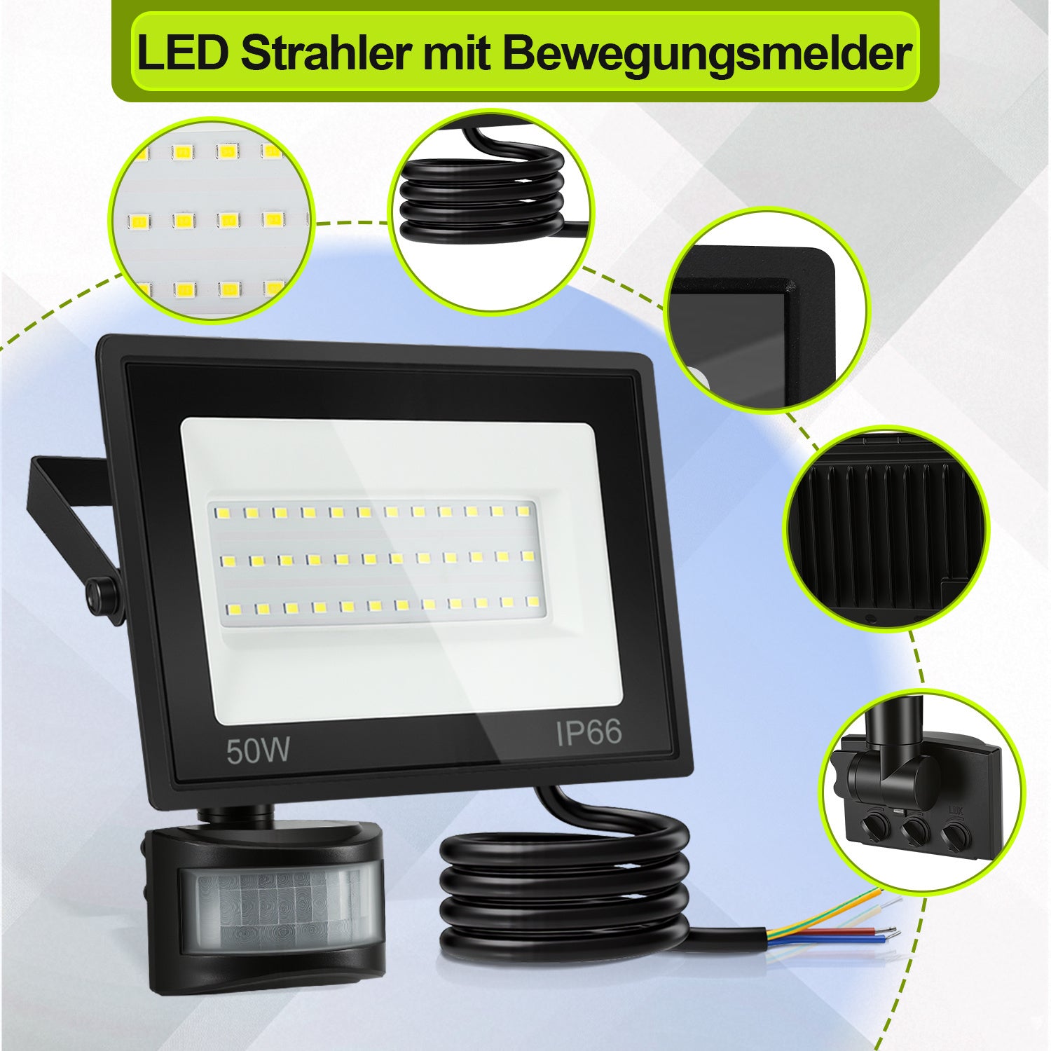 SWANEW 10-100W LED Strahler mit Bewegungsmelder, LED Fluter Kaltweiß Wandstrahler Außen IP66, Scheinwerfer,  Gartenlampe, Baustrahler SWANEW 10-100W LED Strahler mit Bewegungsmelder, LED Fluter Kaltweiß Wandstrahler Außen IP66, Scheinwerfer,  Gartenlampe, Baustrahler (kein Stecker)(kein Stecker)