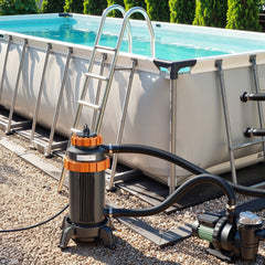 SWANEW Poolheizung Elektrisch 3KW, Heizung bis 45 °C, Ø 29 x 42 cm Pool Heizung  mit Digitalanzeige, FI-Schutz, Schnittstelle 32-38 mm