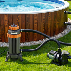 SWANEW Poolheizung Elektrisch 3KW, Heizung bis 45 °C, Ø 29 x 42 cm Pool Heizung  mit Digitalanzeige, FI-Schutz, Schnittstelle 32-38 mm